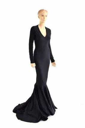 Black Zen Morticia Puddle Train Gown